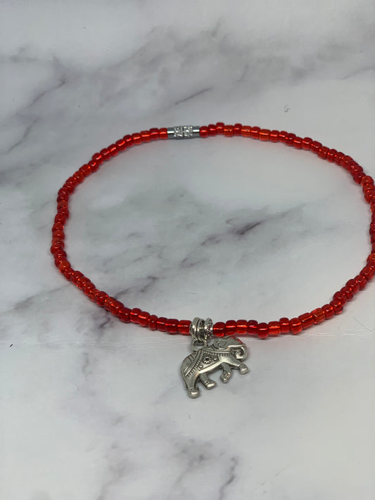 Red Anklet with  elephant charm